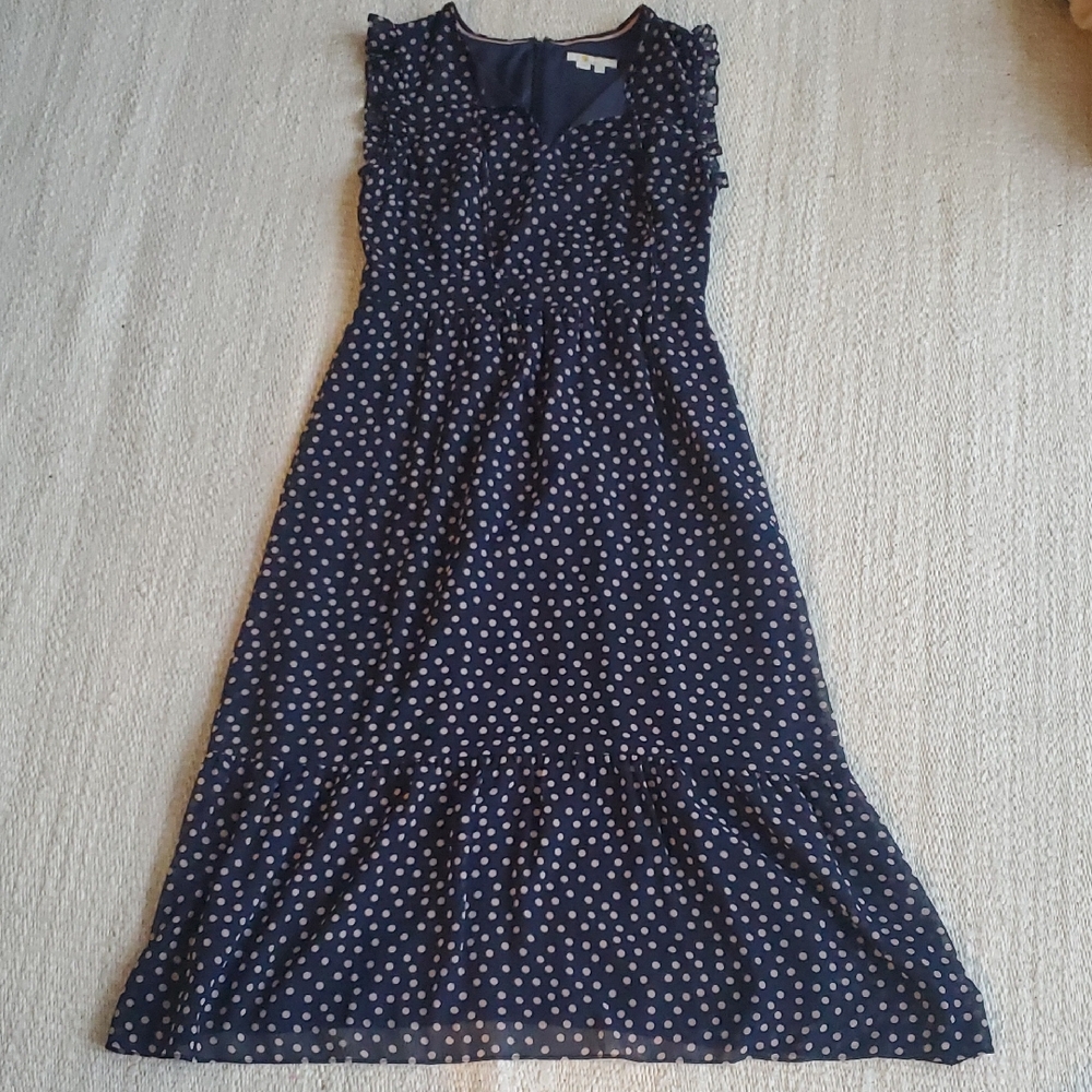 Lauren Navy Polka Dot Midi Dress - Picture 2 of 5